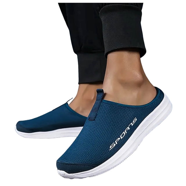 Womens Mens Breathable Mesh Slip on Mules Walking Sneakers Open Back Knit Non Slip Flats Shoes