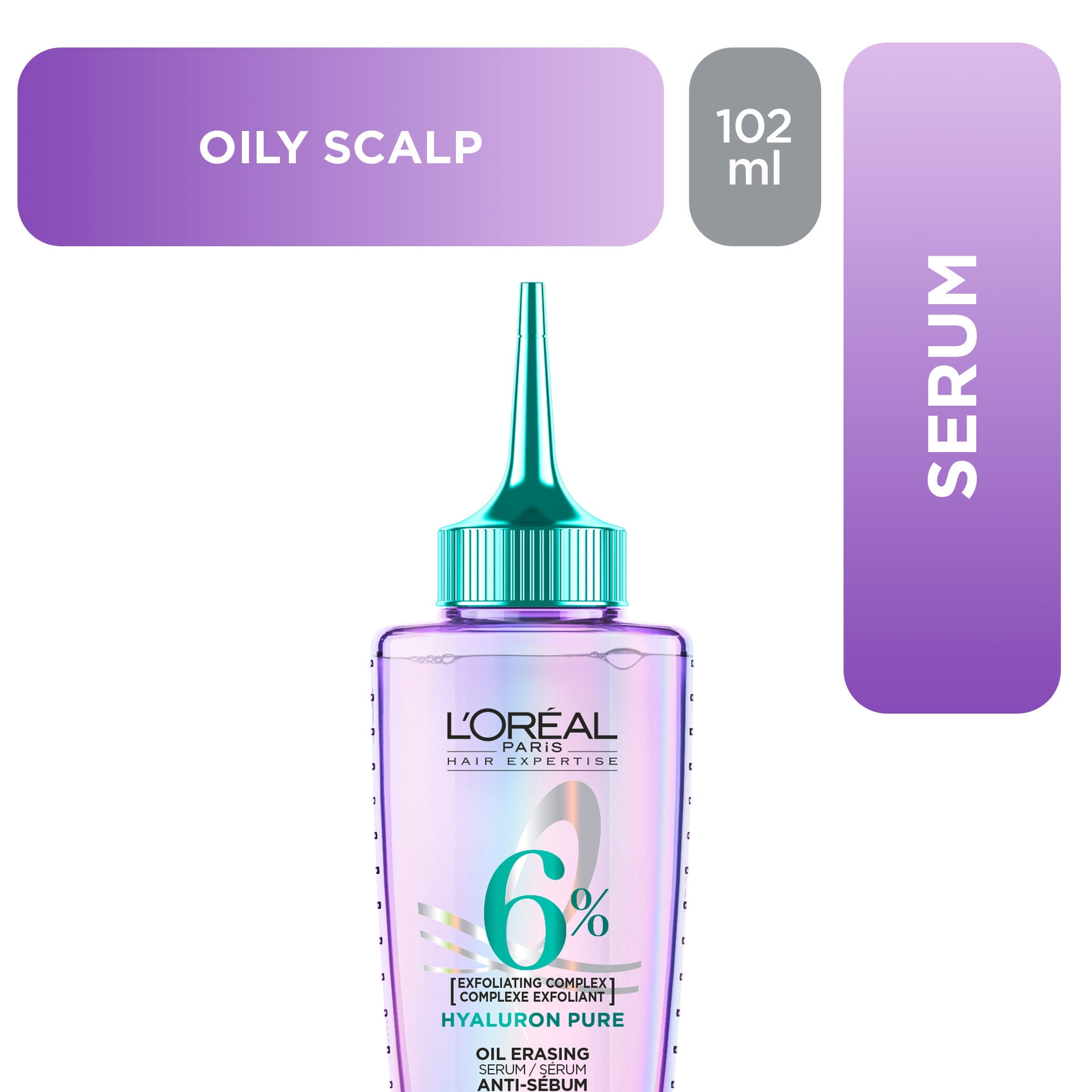 L'Oréal Paris, Hair Expertise, Hyaluron Pure Oil Erasing Scalp Serum, with Salicylic Acid, for Oily Roots and Dehydrated Lengths