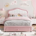 thumbnail image 1 of Full Upholstered LED Platform Bed Frame with Storage Drawer Velvet Princess Headboard No Box Spring Needed Pink, 1 of 7