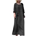 thumbnail image 1 of cfhntfmh Robes en Coton et Lin pour Femmes Décontractées à Col Rond à Manches Longues Longue Robe Maxi avec Poches Grande Taille Robe de Plage Fluide, 1 of 6