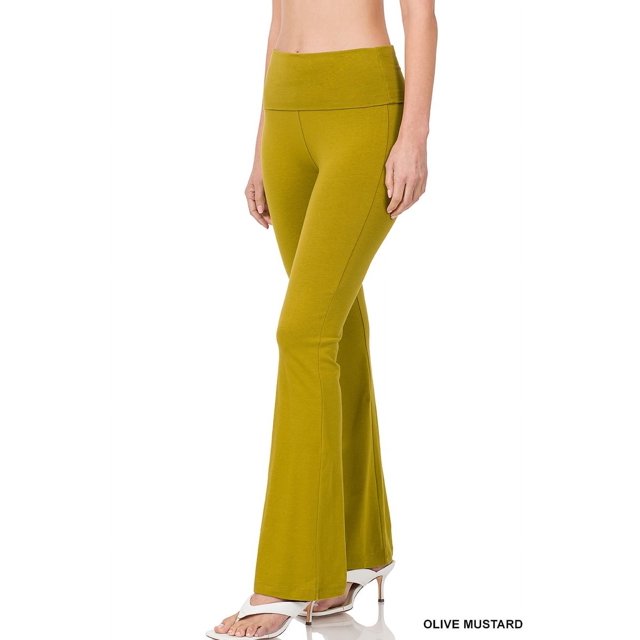 CHUANK Womens & Plus Stretch Cotton Fold-Over High Waist Bootcut Workout Flared Yoga Pants