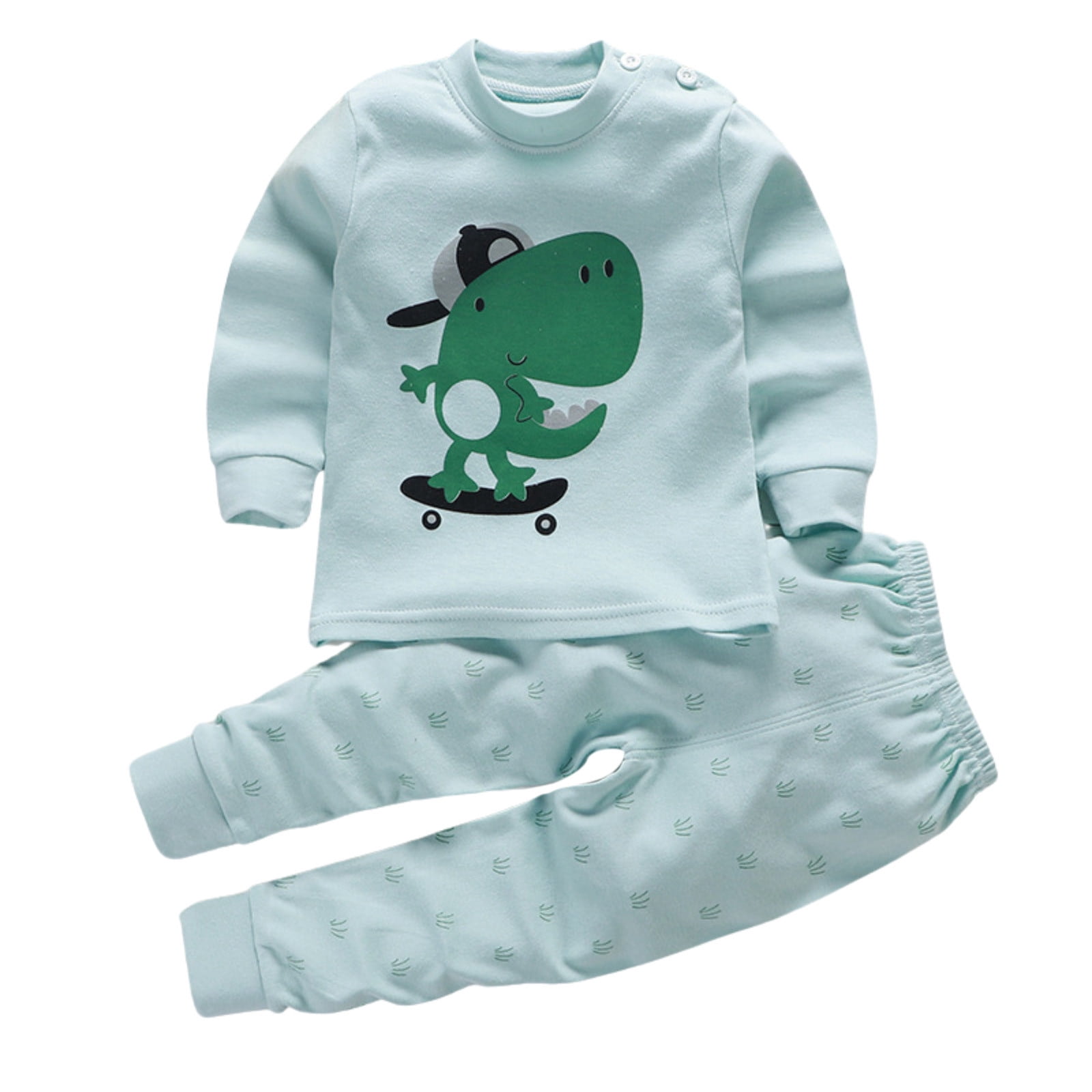 WEIYLL Ensembles pour Garçons Tenues Enfants Pyjama à Manches Longues Chemise Imprimée Hauts Pantalons 2 Pcs Enfant Enfants Costumes Vert Armée 4-5 Ans