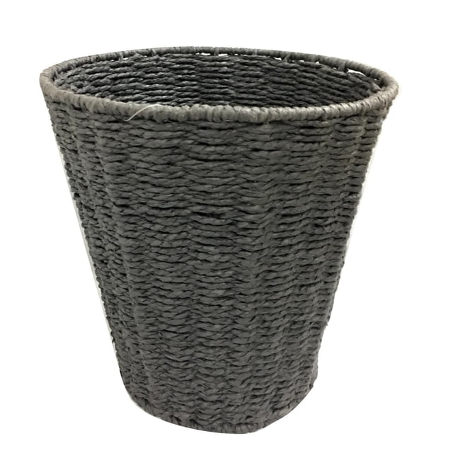 hometrends Paper rope waste bin in black, hand-woven tapered basket made of supple paper rope wicker, designed for dry trash or small storage, ideal for kitchen, bathroom, living room, or office use