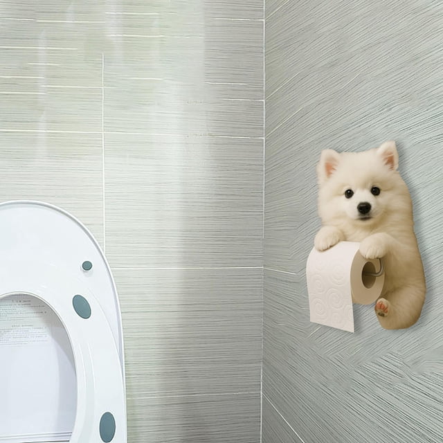 Wall Mounted Dog Theme Paper Towel Holder Adorable Animal Resin Tissue Dispenser For Bathroom Kitchen Home