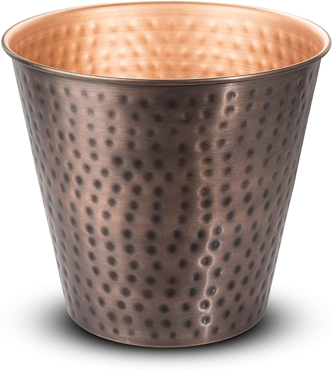 Monarch Abode Hand Hammered Metal Wastebasket Trash Bin, Copper Antique Finish