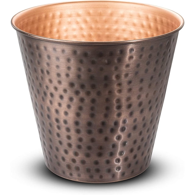 Monarch Abode Hand Hammered Metal Wastebasket Trash Bin, Copper Antique Finish