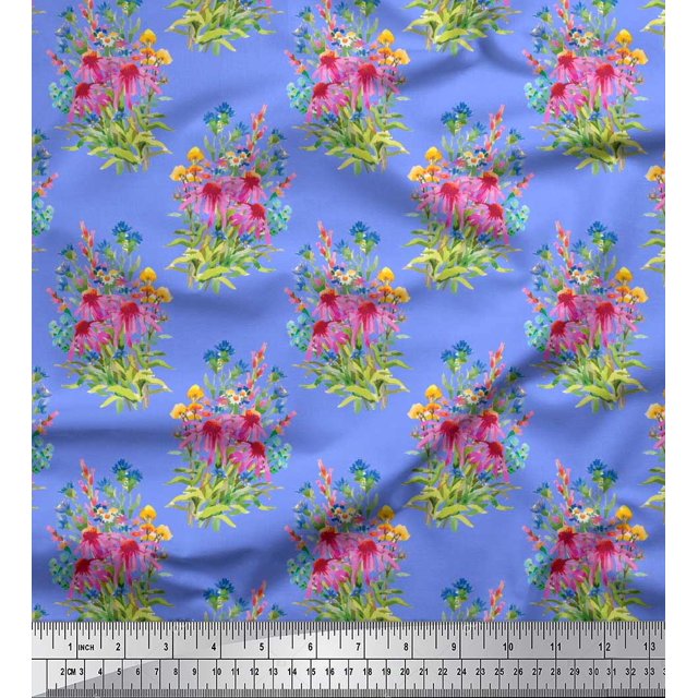 Soimoi Poly Georgette Fabric Leaves & Floral Decor Fabric Printed Yard 52 Inch Wide