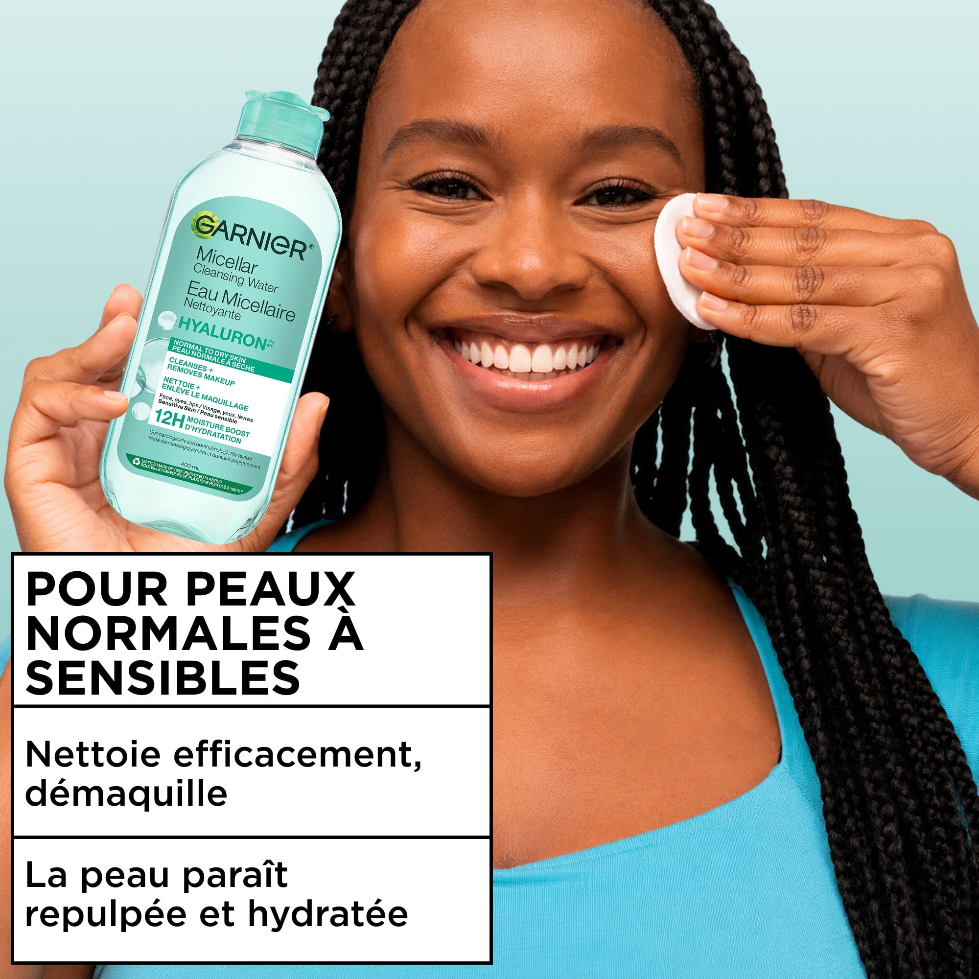 Garnier Eau Micellaire Nettoyante Tout-en-1 à L'acide hyaluronique, Convient Aux Peaux Sensibles, Cruelty Free International et Végétalien, 400 ml