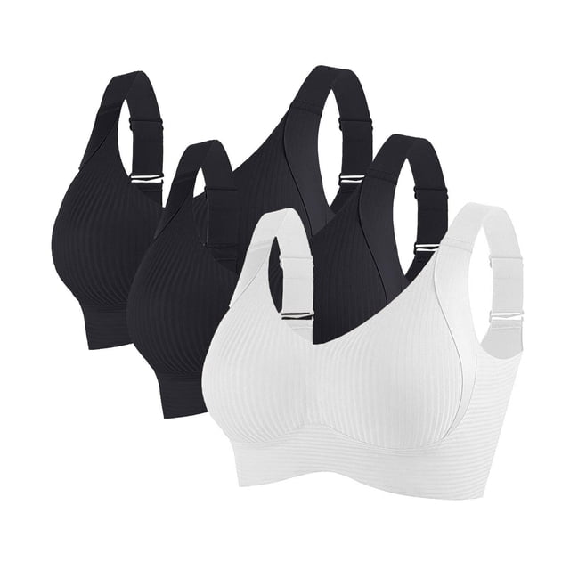 3 Pack Women Plus Size Push-Up Bras No Underwire T-Shirt Bralettes Ribbed Full Coverage Sports Everyday Bras Multicolor, 38/85BCD