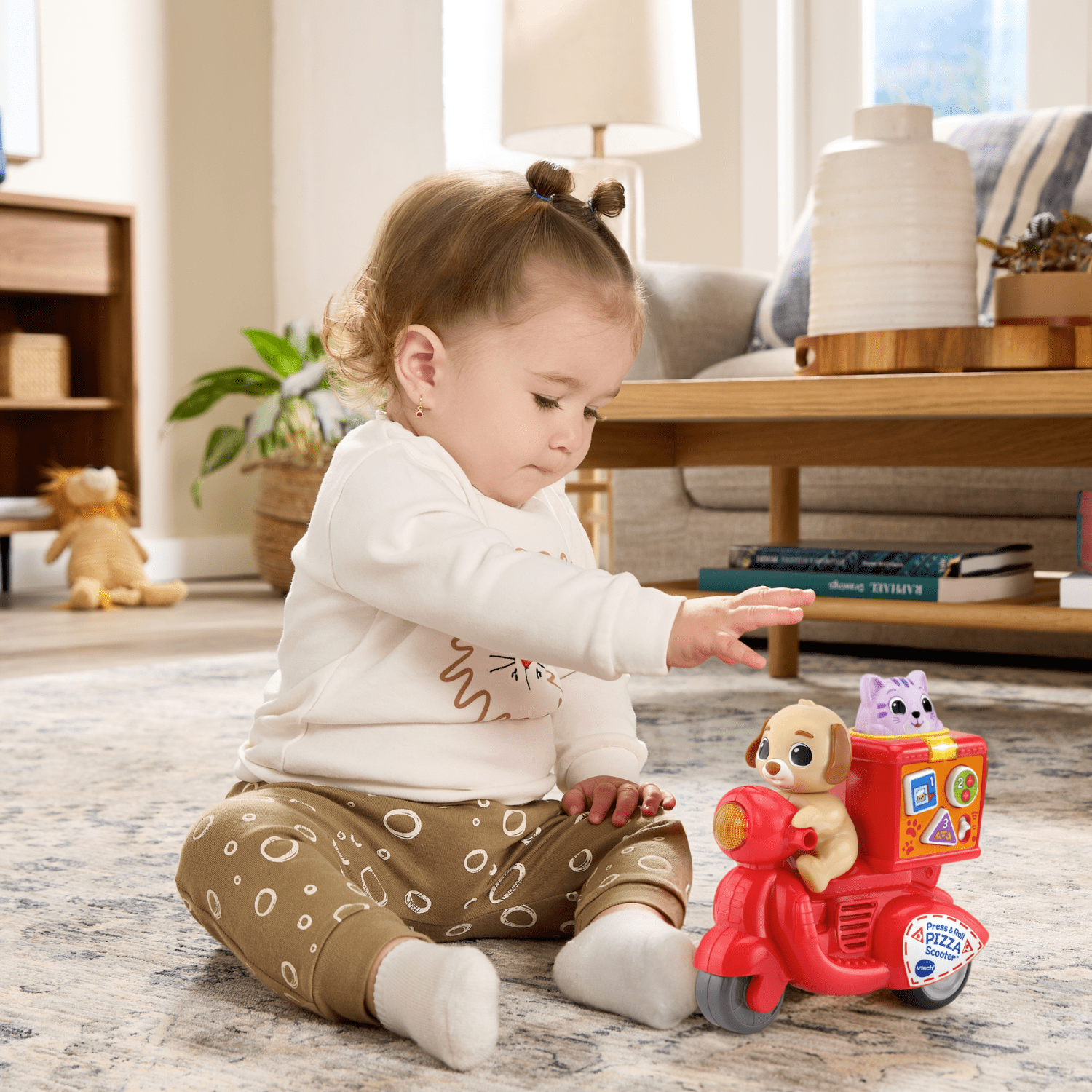 VTech Presse et Roule Scooter rapido avec chiot et chaton - Jouets pour tout-petits - Version anglaise, 12-36 Mois