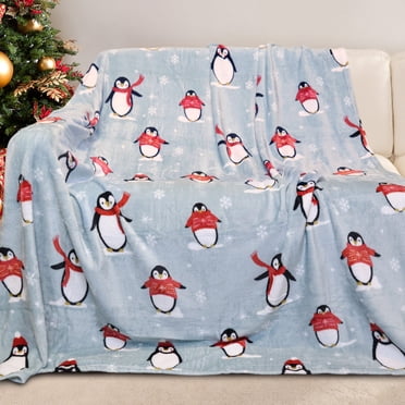 Gogreen Couverture Douillette Couverture Imprimée Jumeau Couverture de Noël Pingouin - Couverture en Molleton 300 G/m2 Couverture Format Jumeau pour Décoration de la Maison - Couverture Ultra Douce Microfibre Couverture Jumeau (Jumeau - 60 x 80 )