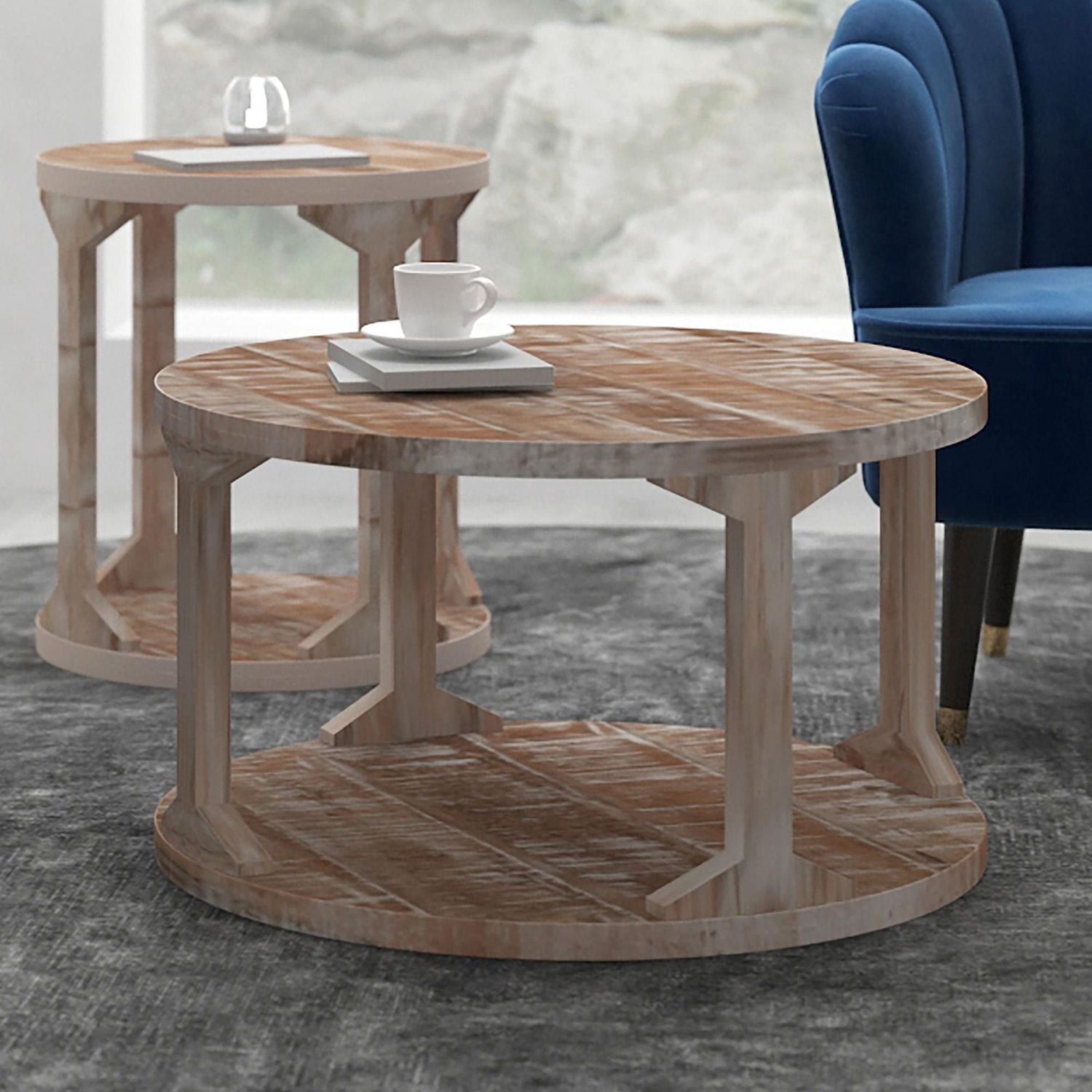 Table de salon rustique moderne en bois massif, naturel vieilli