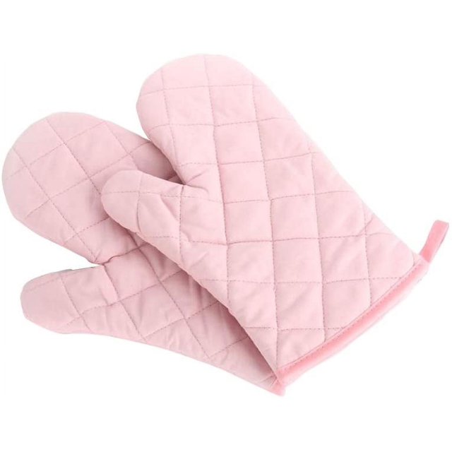 Oven Mitts, Premium Heat Resistant Kitchen Gloves Cotton & Polyester Quilted Oversized Mittens,Pink