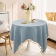 thumbnail image 4 of Bwiyojiz Home Decor Christmas Decorations 60%Cotton,40%Linen Other Decoration Waterproof and Oil Counteractive Tablecloth with Tassels Rectangular for Decorating Coffee Tables Dining, Blue, 4 of 6