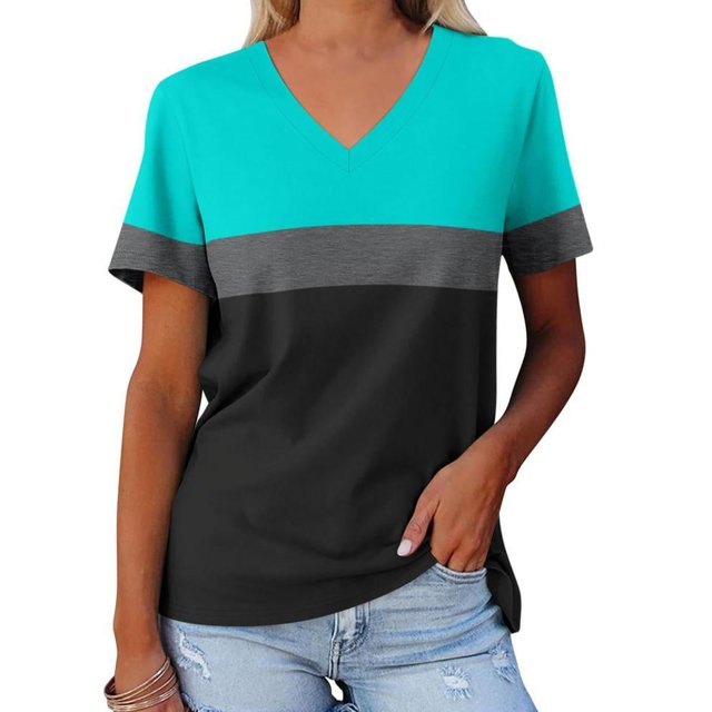 T-shirt à Manches Courtes pour Femmes, Mode Décontractée, Imprimé Galaxie Astral, Col en V