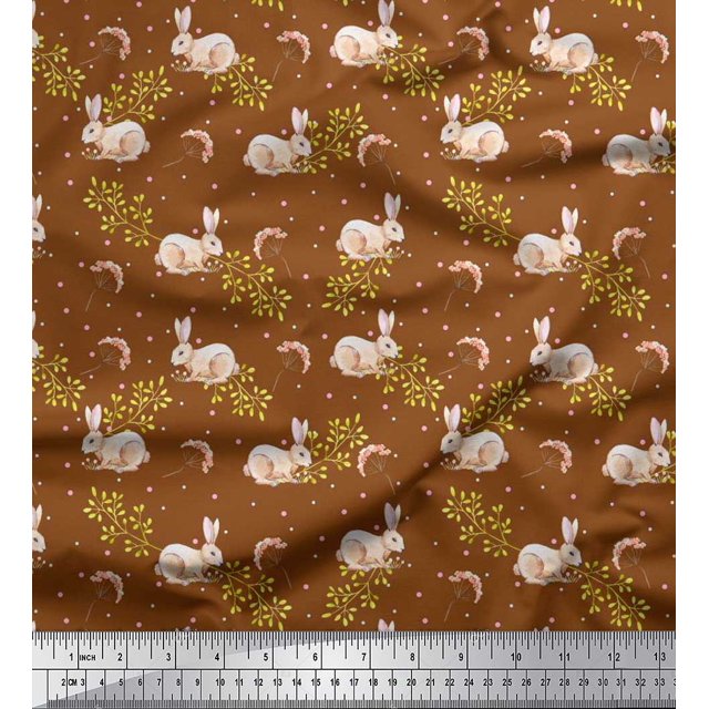 Soimoi Cotton Voile Fabric Dot,Leaves & Rabbit Animal Printed Fabric 1 Yard 42 Inch Wide