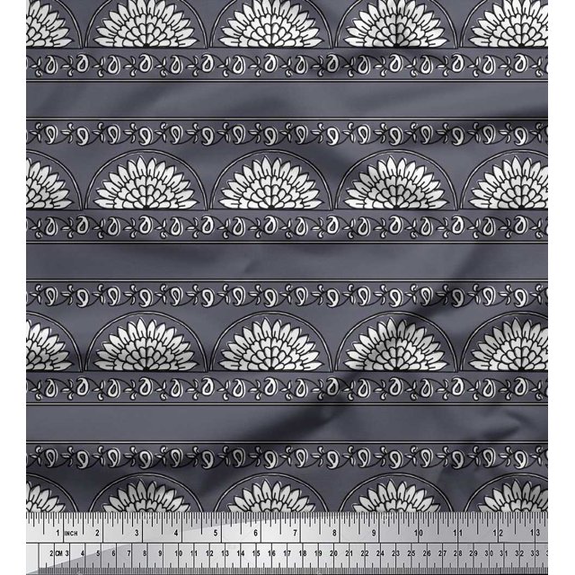 Soimoi Rayon Fabric Leaves,Floral & Paisley Block Decor Fabric Printed Yard 42 Inch Wide