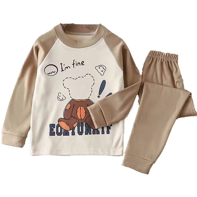 Pyjamas pour Enfants Assortis Doux et Chauds à Manches Longues pour Filles Beige 6-7 Ans