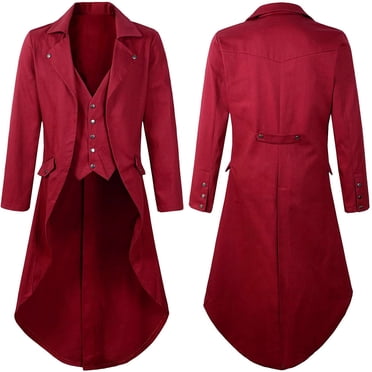 Hinvhai Mens Long Jacket Clearance Tailcoat Costume Vintage Tuxedo Coats for Party Wedding Daily Red 12(XXL)