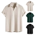 thumbnail image 1 of Sentmoon Men Tshirt Plus Size Loose Turndown Collar Short Sleeve Stretchy Mens Spring Outfits Solid Color Mens Going out Tops Delightful for Running or Jogging Beige L, 1 of 5