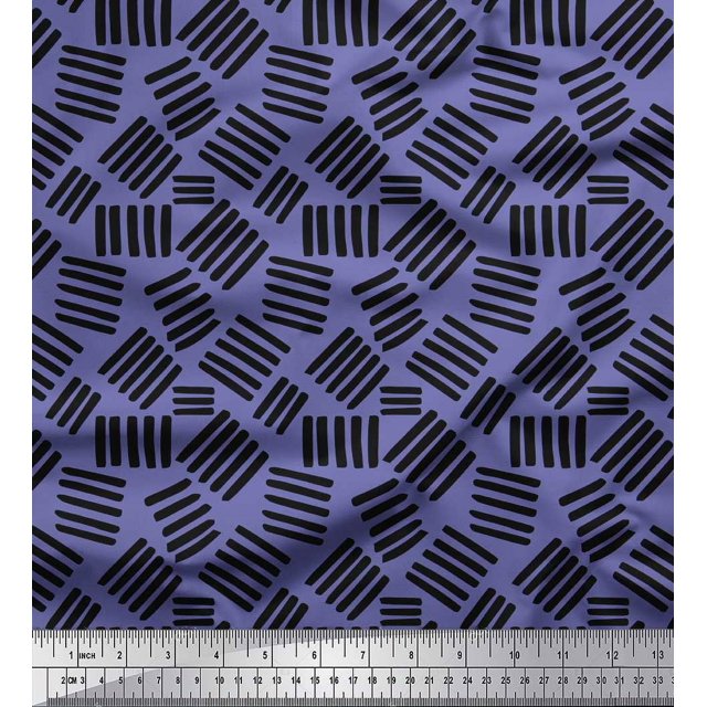 Soimoi Purple Poly Georgette Fabric Brush Stroke Abstract Printed Fabric 1 Yard 52 Inch Wide