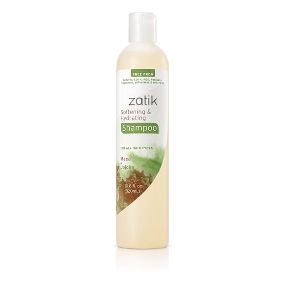 Zatik Naturals - Softening and Hydrating Shampoo with Maca and Jojoba for all Hair Vegan Biodegradable pH Balanced Free From Sulfates EDTA PEG fragrances & mineral oil - 10.8 fl oz 320 ml