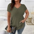 thumbnail image 2 of Liquidation d'Économies! Hauts Oversize pour Femmes en Liquidation, Blouse d'Été à Manches Courtes pour Femmes, Haut d'Été pour Femme Grande Couleur Unie à Col Rond en Tricot à Rayures à Manches Courtes, 2 of 5
