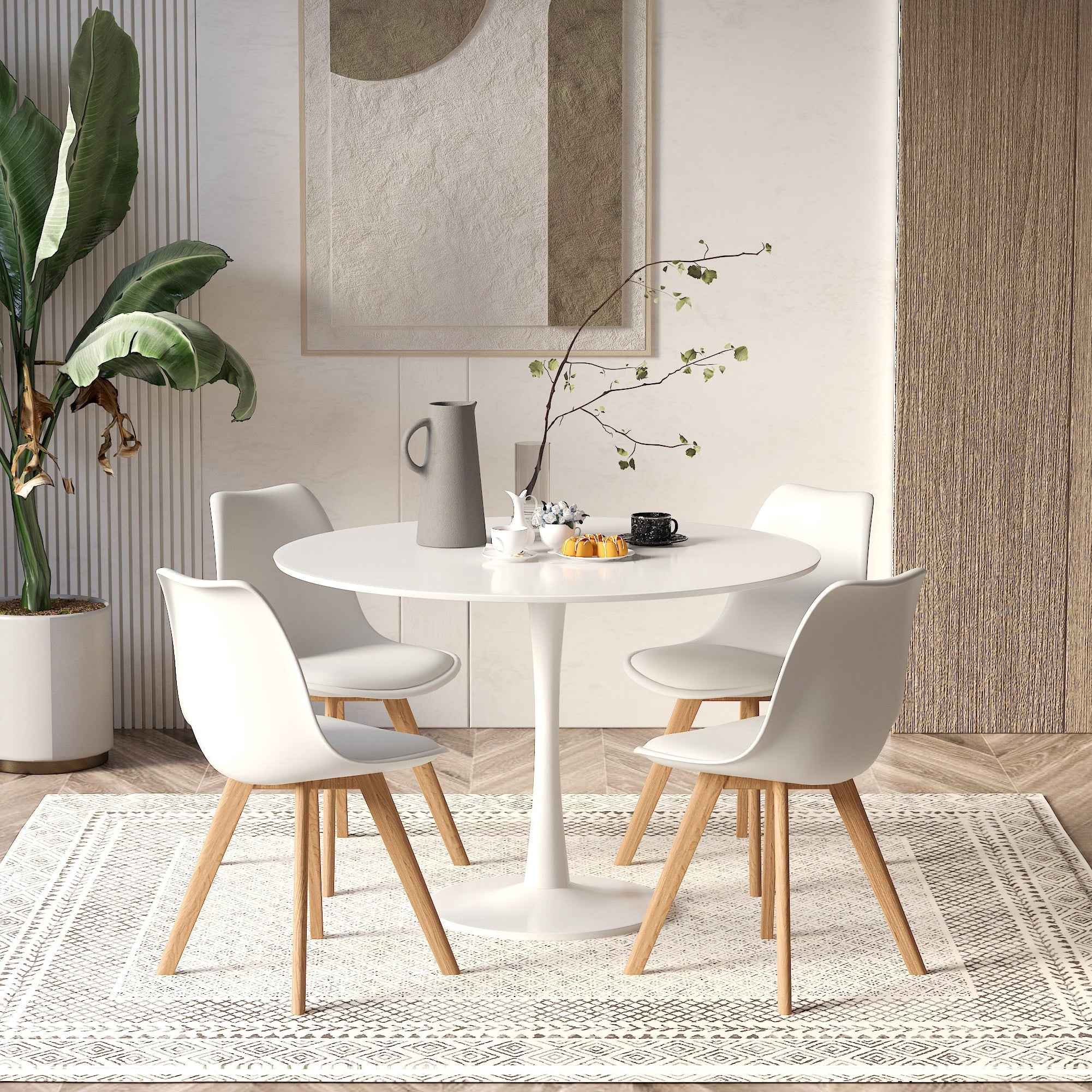 Modern White Dining Table Set for 4 Featuring White Dining Table