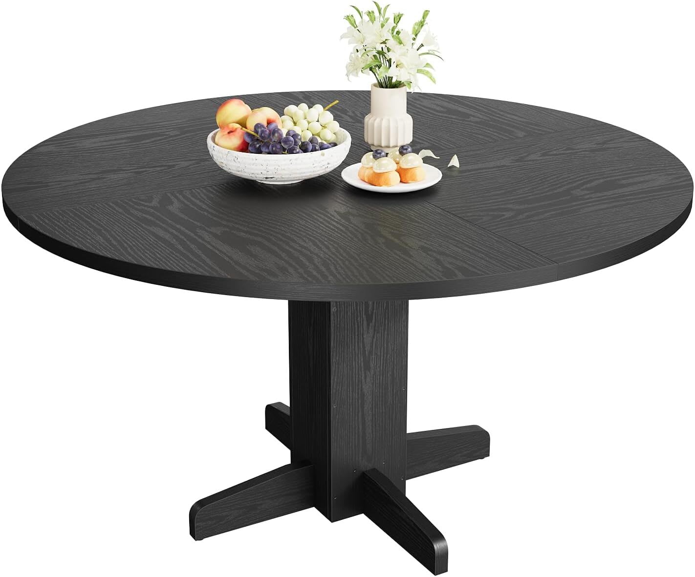 Eastvita 47-Inch Round Dining Table for 4-Farmhouse Style Circle Kitchen Table for Dining Room/Kitchen/or Living Room (Table Only - Black)
