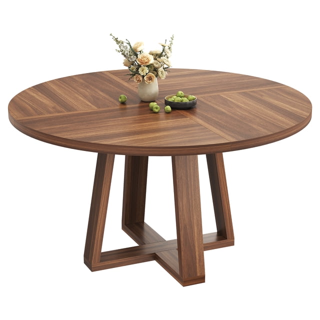 Table à Manger Ronde Moderne de Style Ferme de 47 Pouces pour 4 à 6 Personnes, Table Robuste à Base Croisée Gain de Place pour Cuisine et Salle à Manger