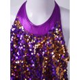 thumbnail image 4 of TiaoBug Girls Sleeveless Shiny Sequins Halter Tassel Mini Dress Latin Jazz Salsa Samba Rumba Unitard Dress Purple 6, 4 of 6