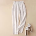 thumbnail image 2 of Timegard Cotton Linen Pants for Women Elastic High Waisted Button Ruched Casual Trousers with Pockets, 2 of 6