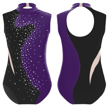 zdhoor Leotards for Girls Dance Bodysuit Gymnastics Dance Unitard Biketard Color Block Practice Outfits Purple 12