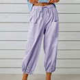 thumbnail image 2 of Timegard Womens Cotton Linen Pants Elastic Waisted Drawstring Cinch Bottom Button Casual Loose Pants, 2 of 7