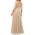 thumbnail image 4 of Faithtur Nouvelle Mode Femmes Longue Robe Couleur Unie Patchwork Dentelle V-Cou à Manches Mi Dos Sans Fermeture Éclair Robe Féminine, 4 of 5