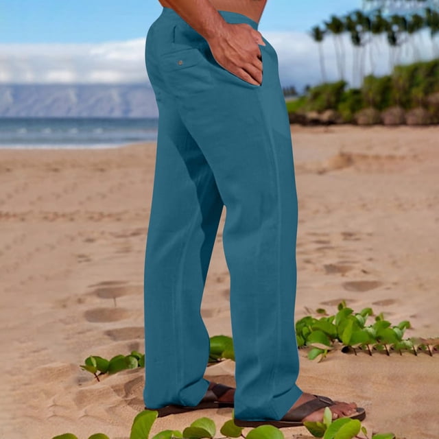 DPTALR Hommes Uni Décontracté Taille Élastique Poche Coton Lin Pantalon à Panneaux Pantalons