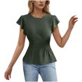 thumbnail image 1 of Zpanxa Women's Chiffon Blouse with Flutter Ruffle Sleeves and Fitted Waist, Solid Color Top, 1 of 4