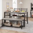 thumbnail image 3 of Space-Saving 4 Piece Dining Table Set – Rectangular Kitchen Table with Chairs, Storage Bench, Wine Rack & Shelf – Modern Metal Frame Furniture for Apartment, Small Spaces, Grey, 3 of 8