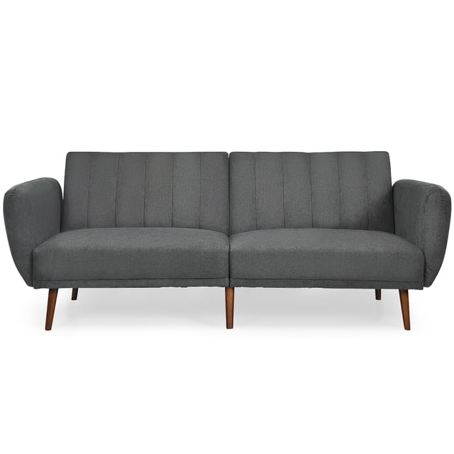 Costway Convertible Futon Sofa Bed Adjustable Couch Sleeper w/ Wood Legs Grey