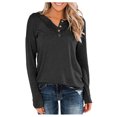 thumbnail image 1 of Timegard Womens Tops Notched V-Neck Button Long Sleeve Solid Color Comfy Fall Casual Loose Tee Tops, 1 of 4