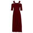 thumbnail image 5 of Robes pour Filles Femmes Ample Col en V Épaules Dénudées Uni Manches Mi-Longues Manche Ample Décontractée Longue Robe en Liquidation, 5 of 5