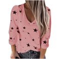thumbnail image 1 of Pompotops Mode Décontractée pour Femmes Col en V Manches Longues Imprimé Étoile T-Shirt Blouse, 1 of 4