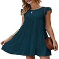thumbnail image 1 of Women Casual Pleated Dress  Adults Spring Solid Color  Neck Short Sleeve One-piece, 1 of 4
