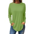 thumbnail image 2 of Mefallenssiah Womens Round Neck Solid Color Fall Blouses Fashion Smocked Long Sleeve Shirts Tops Green S, 2 of 5