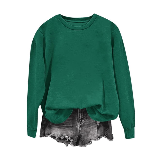 Milgrthf Chandails d'Automne pour Fille Basique Tendance Manches Longues Léger Décontracté Col Rond Chandail à Enfiler Hauts Vert Armée TG