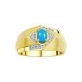 thumbnail image 1 of RYLOS Mens Rings Yellow Gold Plated Silver Ring 6X4MM Oval Shape Gemstone & Diamond Ring Turquoise December Birthstone Rings For Man Silver Rings Size 10, 1 of 7