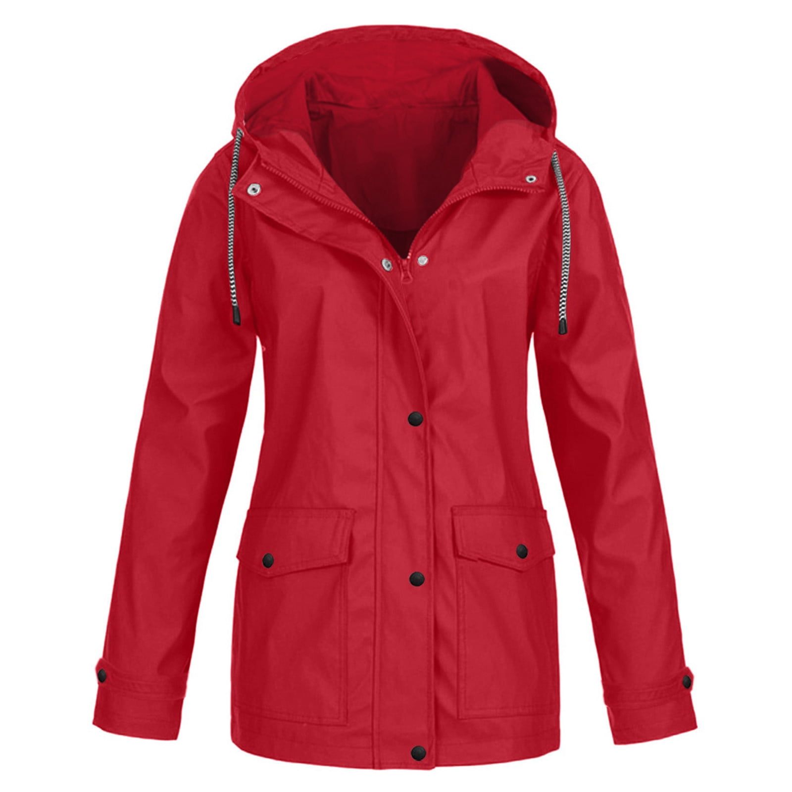 CEHVOM Women Solid Rain Jacket Outdoor Plus Size Waterproof Hooded Raincoat Windproof Clearance