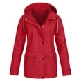thumbnail image 1 of Pompotops Women Solid Rain Jacket Outdoor Plus Size Waterproof Hooded Raincoat Windproof Clearance, 1 of 4