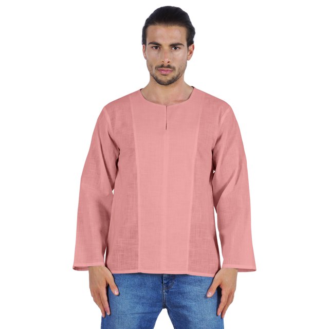 Atasi Kurta à Manches Longues pour Hommes en Coton Slub Uni à Col Rond Chemise Ethnique-6272