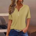 thumbnail image 2 of Yuyuzo Womens Summer Tops Notch V Neck Button Tunic Tops Short Sleeve Loose Summer Basic Tee Shirts, 2 of 5